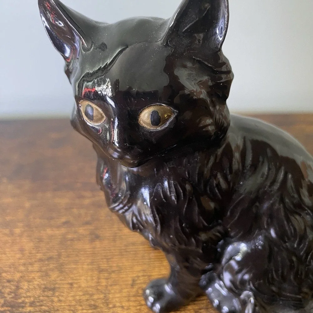 Vintage Black Persian Ceramic Cat Figurine Long Hair 5